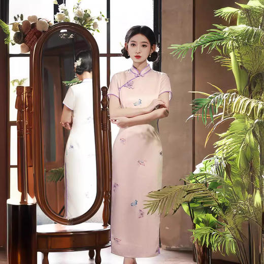 春夏新款，改良旗袍长款修身日常蝴蝶国风文艺连衣裙女装XL-24110 商品图2