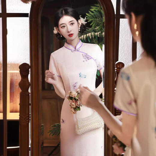 春夏新款，改良旗袍长款修身日常蝴蝶国风文艺连衣裙女装XL-24110 商品图1