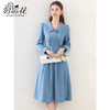 勿忘花蓝色法式气质长袖连衣裙女2024春季新款今年流行的漂亮裙子 商品缩略图1