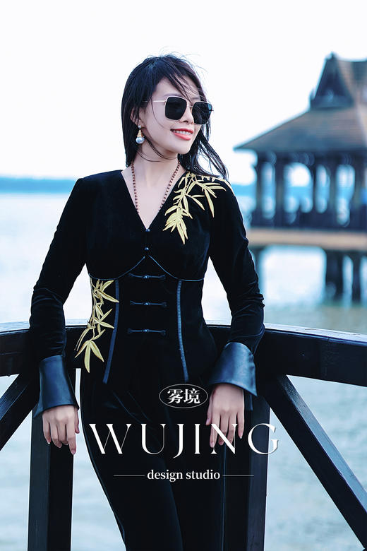 【雾境定制】黑金锦竹高级感新中式拼皮刺绣上衣外套  3203095 商品图2