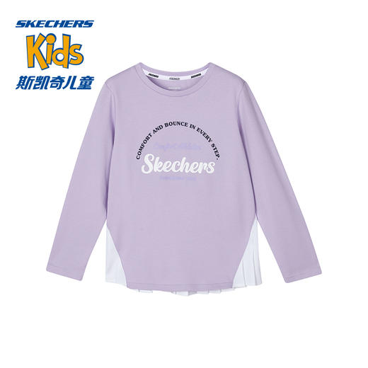 5折【自营】Skechers/斯凯奇  斯凯奇女童针织长袖T恤衫春秋季运动儿童拼接设计感上衣 P323G038 商品图1