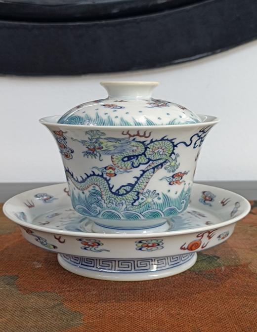 斗彩双龙出海盖碗 商品图0