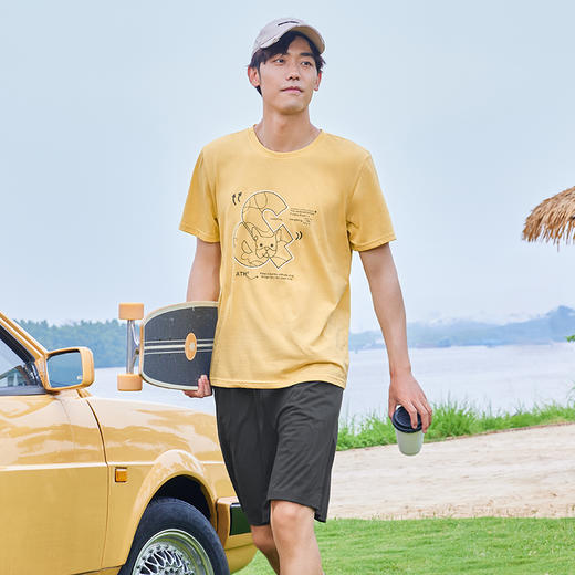 都市丽人都市锋尚舒适外出春夏睡衣男凉感无尘棉家居服薄款短袖短裤男士套装FH42A5 商品图2