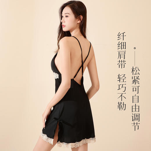 法式蕾丝冰丝缎面吊带睡裙套装性感美背睡衣带睡袍家居服2283冰之蓝睡裙 商品图3