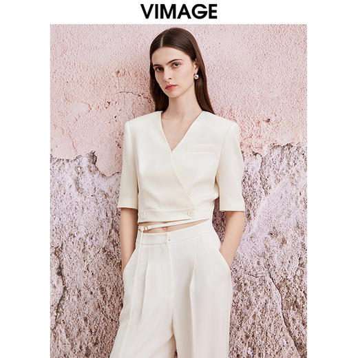 VIMAGE纬漫纪春季新款时尚显瘦小众设计纯色薄短外套V2103714 商品图2