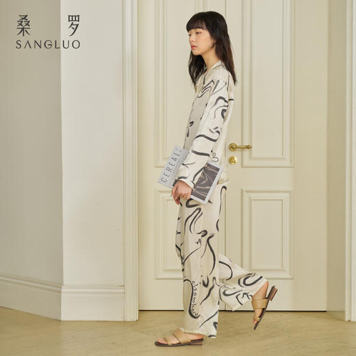 SANGLUO印花真丝睡衣女士可外穿家居服100%桑蚕丝二件套装 商品图2