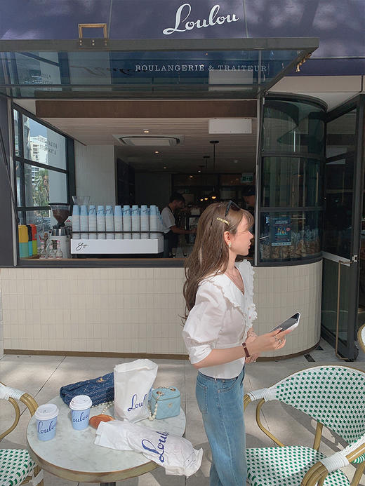 XS码 金蘑菇菇  白昼童话 / 法式泡泡袖娃娃领衬衫短款收腰上衣 商品图4