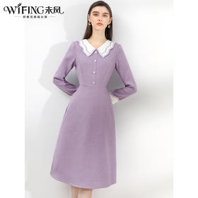 未风紫色娃娃领新年连衣裙女冬2023冬季新款女装小香风娃娃领裙子