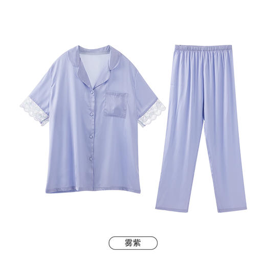 都市丽人好睡好眠春夏睡衣女冰雪丝印花家居服薄款短袖长裤女士丝质套装LH41B4 商品图10