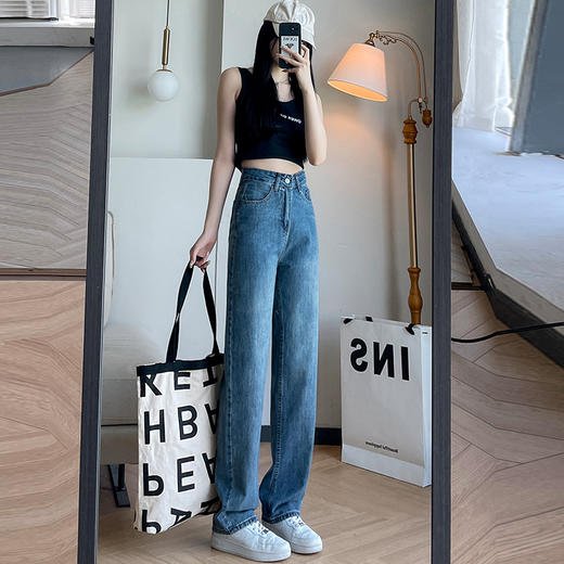 心选丨高腰复古阔腿牛仔裤 宽松直筒裤型，显瘦百搭、更显腿长、适合各种腿型 商品图4