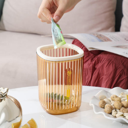 「第二个半价！轻奢质感」透明桌面垃圾桶 居家日用轻奢压圈纸篓办公室茶几化妆台收纳整理桶 商品图2