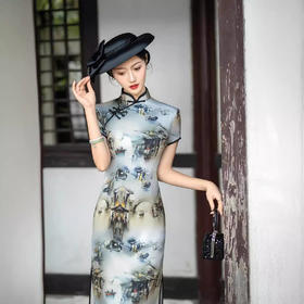 春夏新款，中长丝绸双层改良旗袍日常修身复古气质旗袍ZA-82284