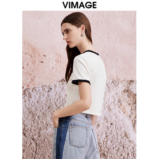 VIMAGE纬漫纪夏季新款时尚百搭打底舒适撞色短款T恤女V2102706 商品图4