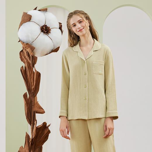 【A类婴儿级面料 全棉双层绉纱情侣款 家居服睡衣】100%新疆长绒棉 非常的软哦！穿上身像羽毛般轻柔，高透气高吸湿，这个春夏就穿他! 商品图11