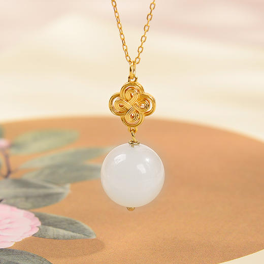 yshm--02003【云赏珠宝】高端系列-新中式和田玉白玉吉祥结套装（路路通项链、耳坠）925纯银 商品图3