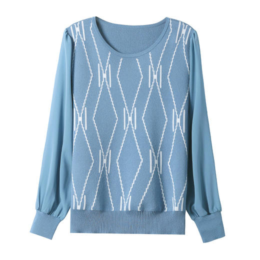 雪纺拼接针织衫，女春秋装新款宽松打底上衣洋气百搭冰丝长袖T恤薄CC-28-1135 商品图4