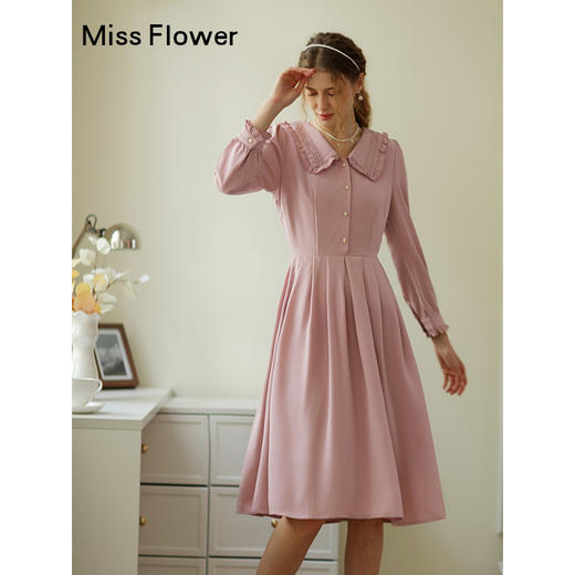 勿忘花粉色洋气减龄娃娃领连衣裙女2025春季新款显瘦漂亮裙子春秋 商品图0