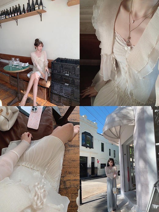 金蘑菇菇 doucuer月光白茶 / 温柔荷叶领喇叭袖仙气上衣防晒小衫 商品图4