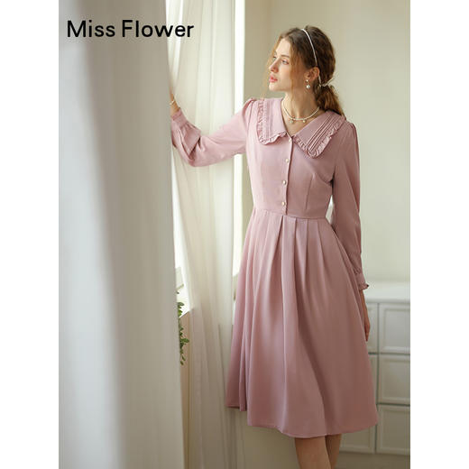 勿忘花粉色洋气减龄娃娃领连衣裙女2025春季新款显瘦漂亮裙子春秋 商品图2