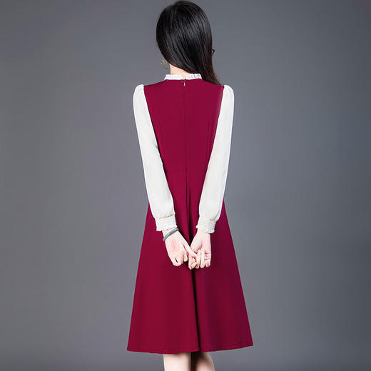 QYM-53406新中式假两件连衣裙2024年春装新款长袖中长款高腰A字裙 商品图2