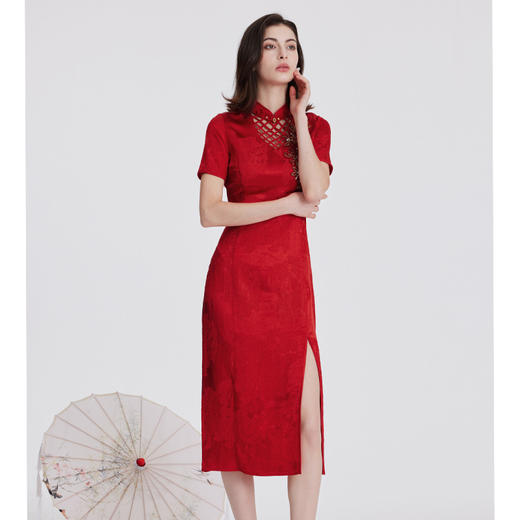 司歌桑蚕丝短袖旗袍中式开叉A891162X 商品图4