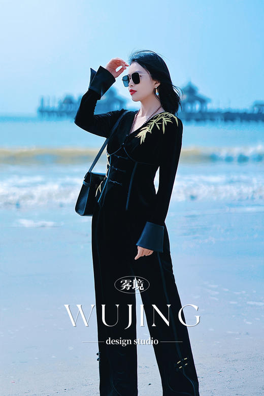 【雾境定制】黑金锦竹高级感新中式拼皮刺绣上衣外套  3203095 商品图3