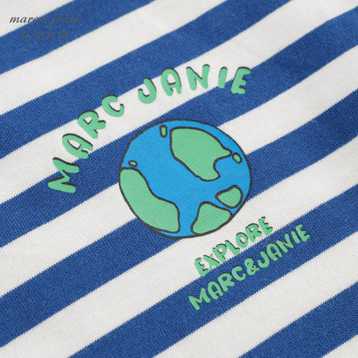 马克珍妮男童海军风地球涂鸦条纹短袖T恤儿童上衣夏装新款240802 商品图3