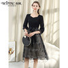 未风黑色网纱连衣裙女春2024春季新款女装气质假两件收腰a字裙子 商品缩略图0