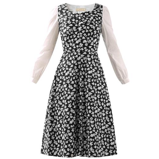 勿忘花黑色纯棉碎花气质连衣裙女2024春季新款今年流行的漂亮裙子 商品图3