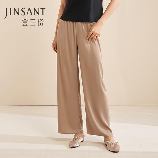 金三塔新品桑蚕丝可外穿直筒宽松阔腿长裤19MM弹力双乔绉  YSFBA901 商品图1