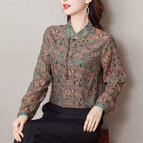 春夏款中老年仿真丝长袖衬衣上衣K-422H2158