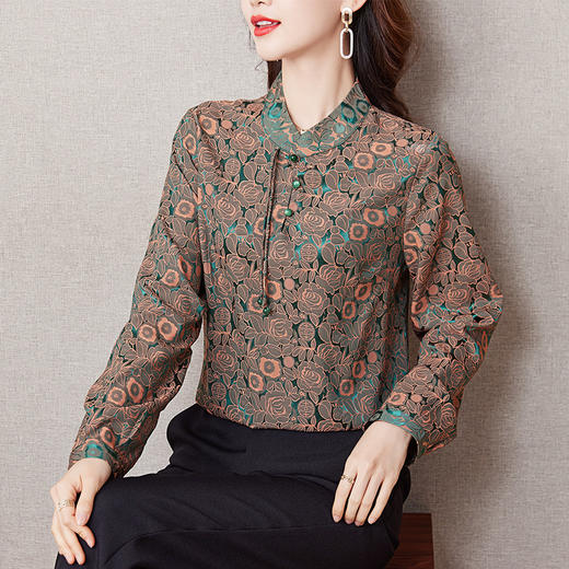 春夏款中老年仿真丝长袖衬衣上衣K-422H2158 商品图0