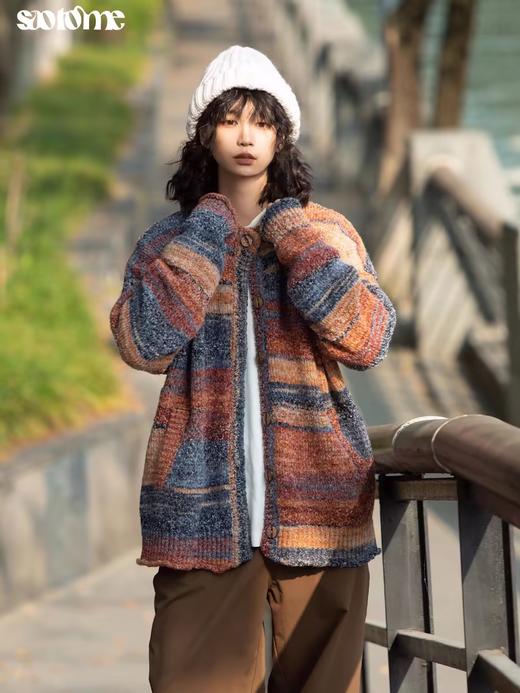 早乙女惠子saotome/STMMY231237/彩虹色渐变条纹开衫毛衣 商品图3