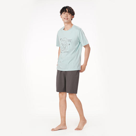 都市丽人都市锋尚舒适外出春夏睡衣男凉感无尘棉家居服薄款短袖短裤男士套装FH42A5 商品图4