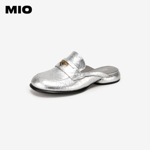 MIO米奥夏季拖鞋纯色低跟牛皮革面料时尚质感耐磨包头拖女M242224011 商品图1