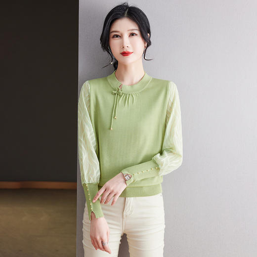 春秋新款，中式长袖t恤女宽松妈妈针织冰丝打底衫圆领薄上衣CC-101-8A704 商品图0