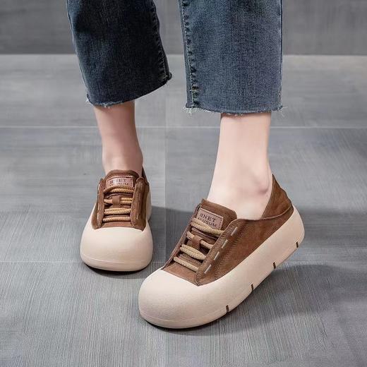 酷步奇2024复古真皮厚底松糕圆头女休闲鞋 商品图0