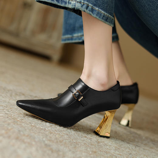 【预售5天】春季新款，性感百搭里外全真皮牛皮尖头深口高跟鞋FDME&FD8272 商品图8