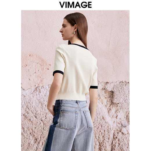 VIMAGE纬漫纪夏季新品时尚百搭撞色针织衫V2101714 商品图4