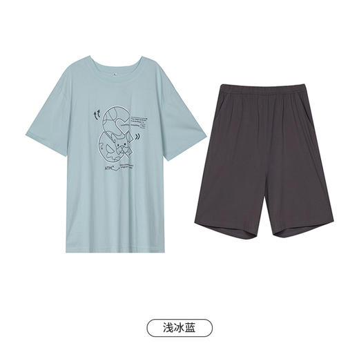 都市丽人都市锋尚舒适外出春夏睡衣男凉感无尘棉家居服薄款短袖短裤男士套装FH42A5 商品图11
