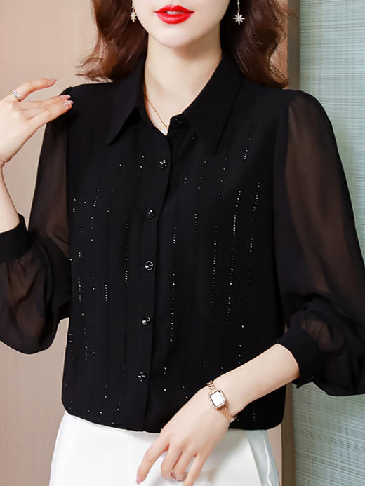 雀说 黑色雪纺衬衫女士装早春秋洋气上衣漂亮小衫衬衣4ZF-021910 商品图2