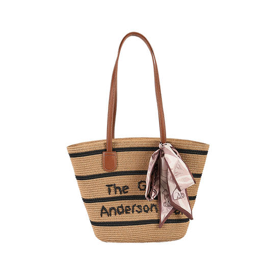 大英博物馆 盖亚安德森猫系列 草编 沙滩包 托特单肩包 驼色 送女生 生日节庆礼物 商品图4