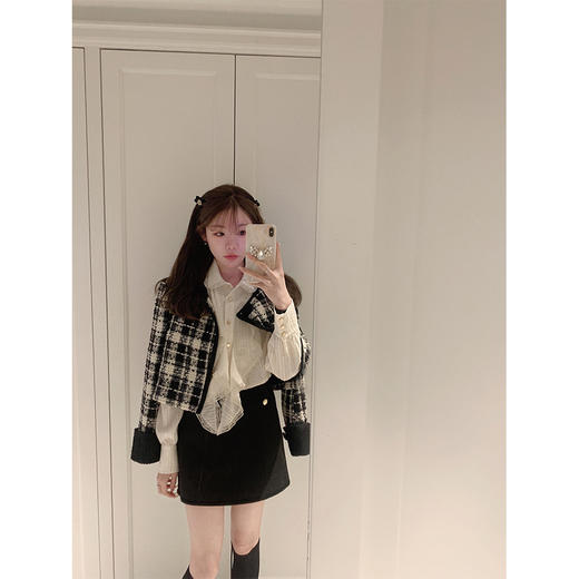 金蘑菇菇 布契拉提 / 小香风格子外套女+设计感白衬衫气质两件套 商品图0