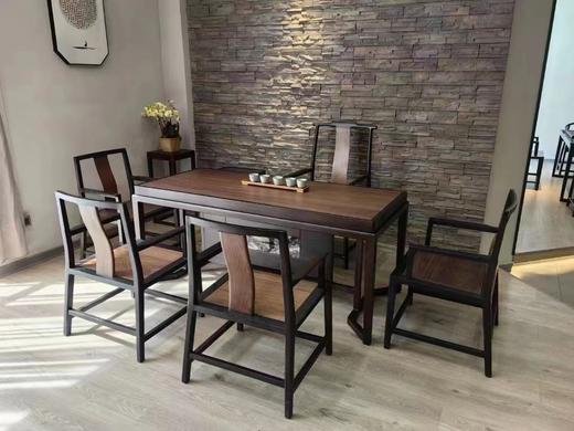 黑胡桃实木系列茶桌六件套茶桌（一桌一主人椅四副椅） 商品图2