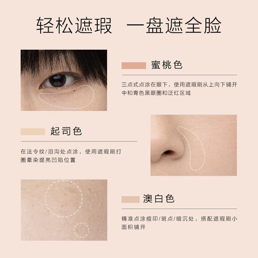 FunnyElves方里三色遮瑕膏H20面部遮瑕盘7.6g遮斑点痘印泪沟法令纹黑眼圈正装 商品图2