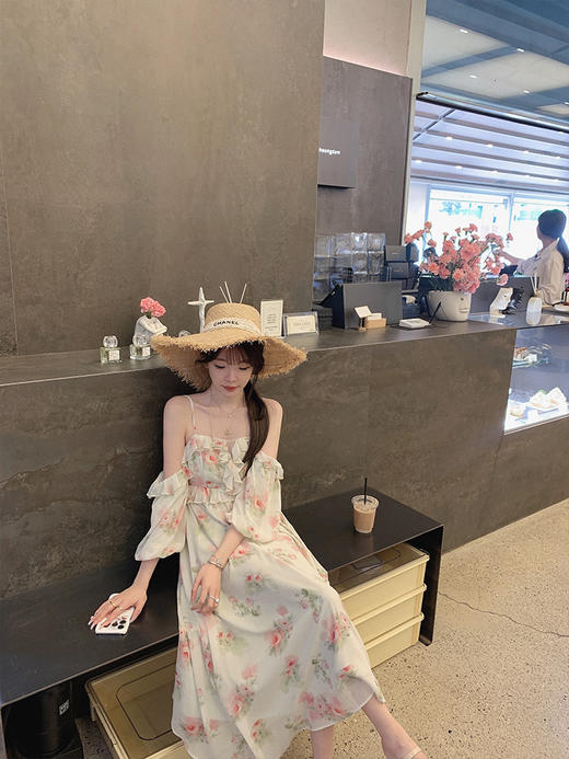 金蘑菇菇 Narcisse花洛莉爱神/ 氛围感茶歇法式露肩吊带连衣裙夏 商品图1