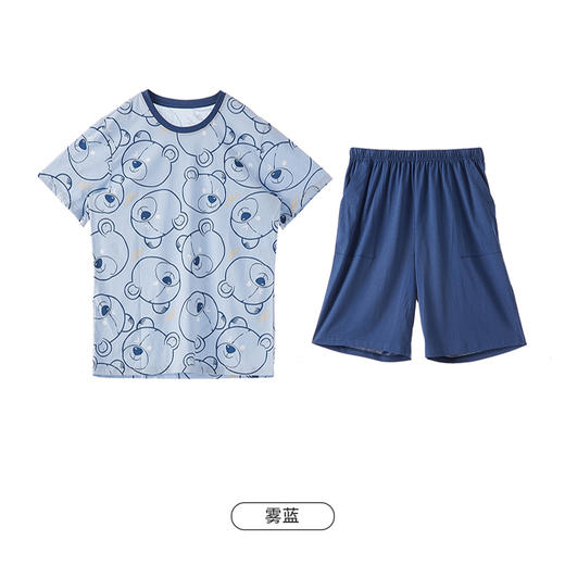 都市丽人都市锋尚舒适外出春夏睡衣男32支CVC单面家居服薄款短袖短裤男士套装FH42A6 商品图11