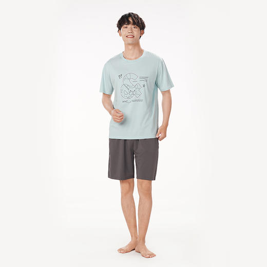 都市丽人都市锋尚舒适外出春夏睡衣男凉感无尘棉家居服薄款短袖短裤男士套装FH42A5 商品图3