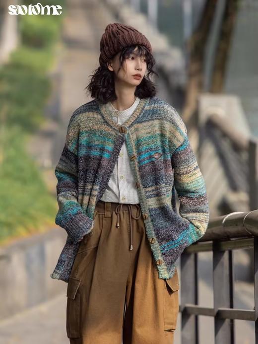 早乙女惠子saotome/STMMY231237/彩虹色渐变条纹开衫毛衣 商品图1