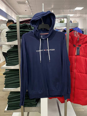 Tommy Hilfiger/汤米 男士棉混纺休闲简约刺绣连帽套头卫衣
